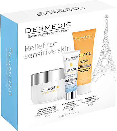 Dermedic OILAGE SET Nourishing Day Cream Restoring Skin Density 50ML+Face Cleansing Oil Syndet 25ML+Conce Anti-Wrinkle Eye Cream 7ML