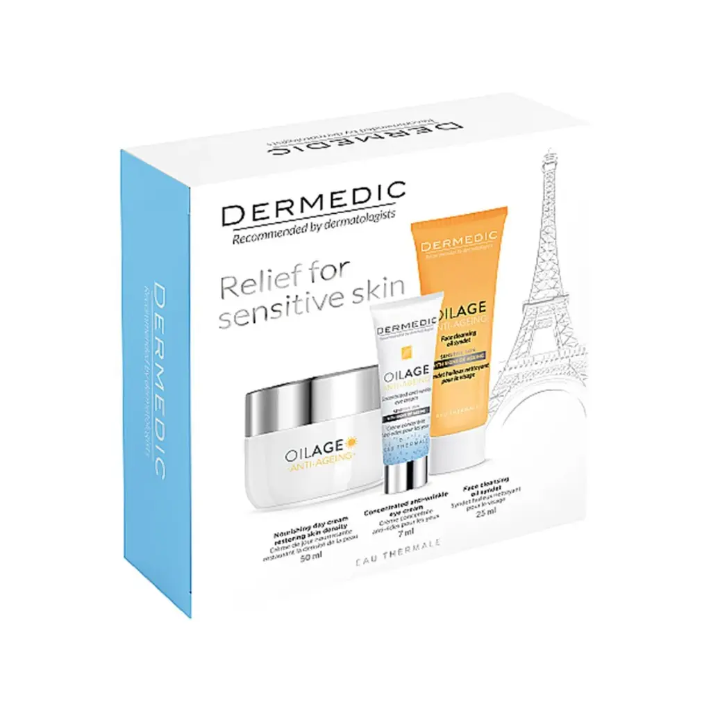 Dermedic OILAGE SET Nourishing Day Cream Restoring Skin Density 50ML+Face Cleansing Oil Syndet 25ML+Conce Anti-Wrinkle Eye Cream 7ML