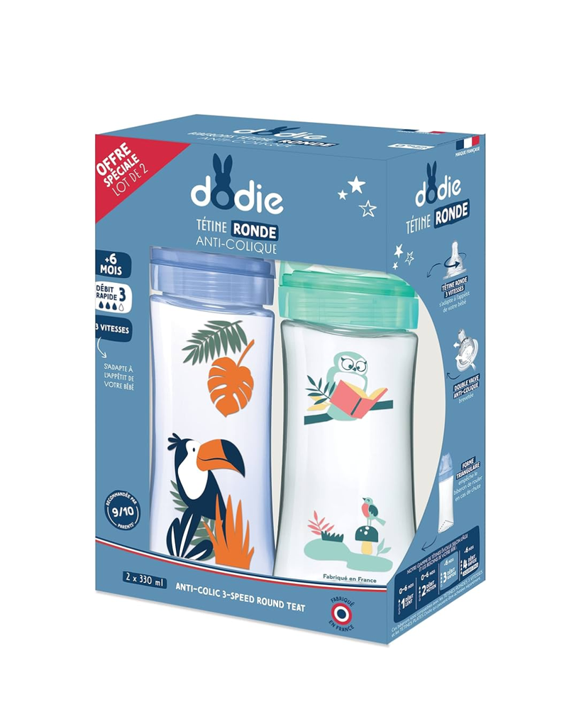 Dodie KIT 2x330ml +6 months Round Teat  3 Speeds Flow 3