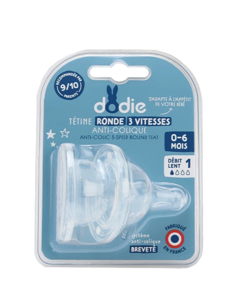 Dodie Teat Initiation+ round 3 speeds Anti-colic wide neck  0-6 months silicone
