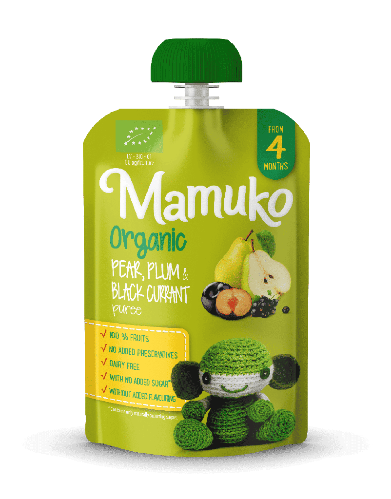 MAMUKO ORGANIC PEAR, PLUM & BLACK CURRANT PUREE 4+ 100g