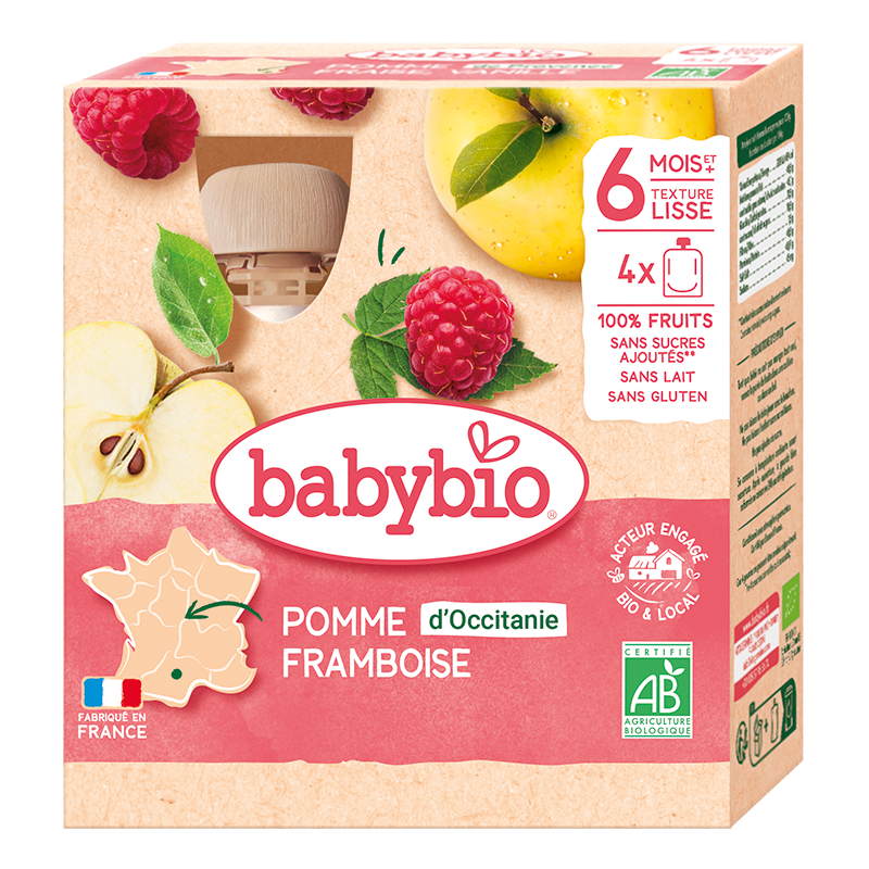 Babybio Apple & Raspberry Pouch +6months 4x90gr