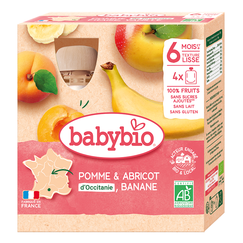 Babybio Apple, Apricot & Banana Pouch +6months 4x90gr