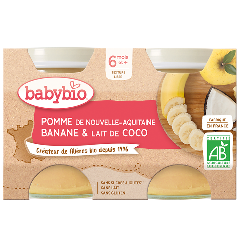 Babybio Apple, Banana & Coco Jar +6months 2x130gr