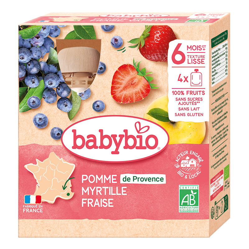 Babybio Apple, Blueberry & Strawberry +6months 4x90gr