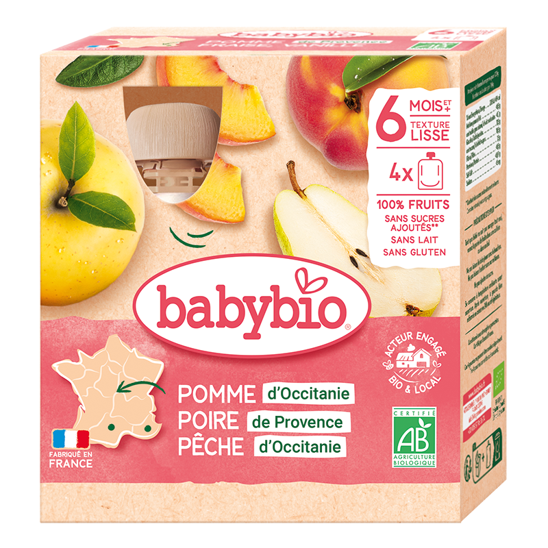 Babybio Apple, Pear & Peach Pouch +6months 90gr