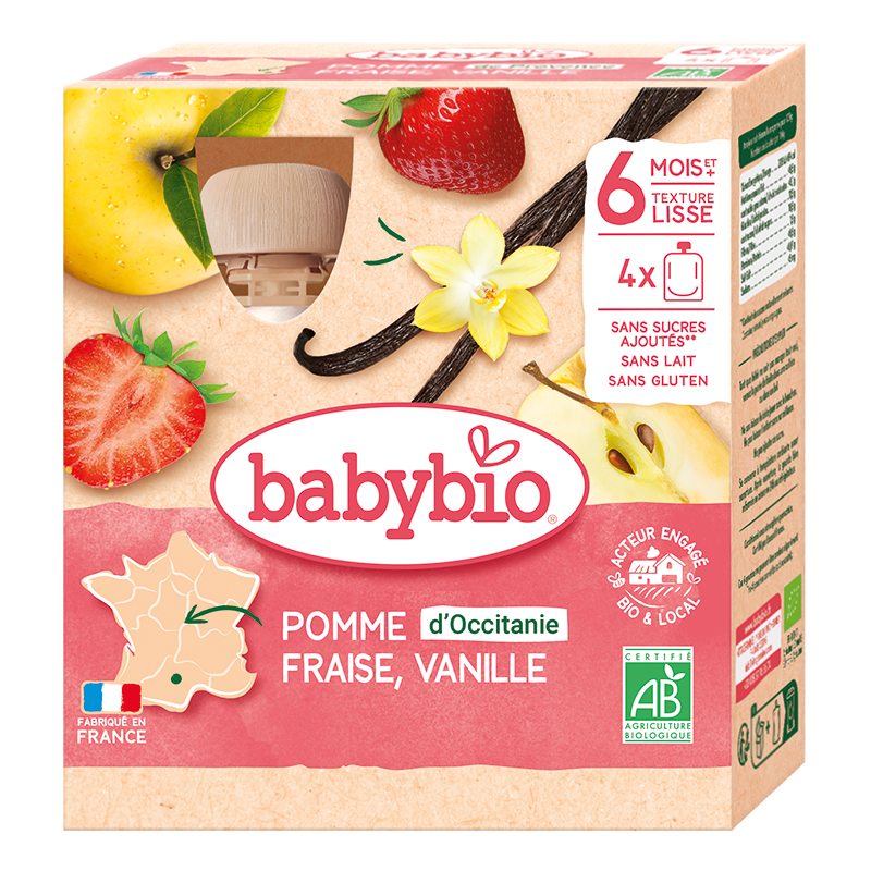 Babybio Apple, Strawberry & Vanilla Pouch +6months 90gr