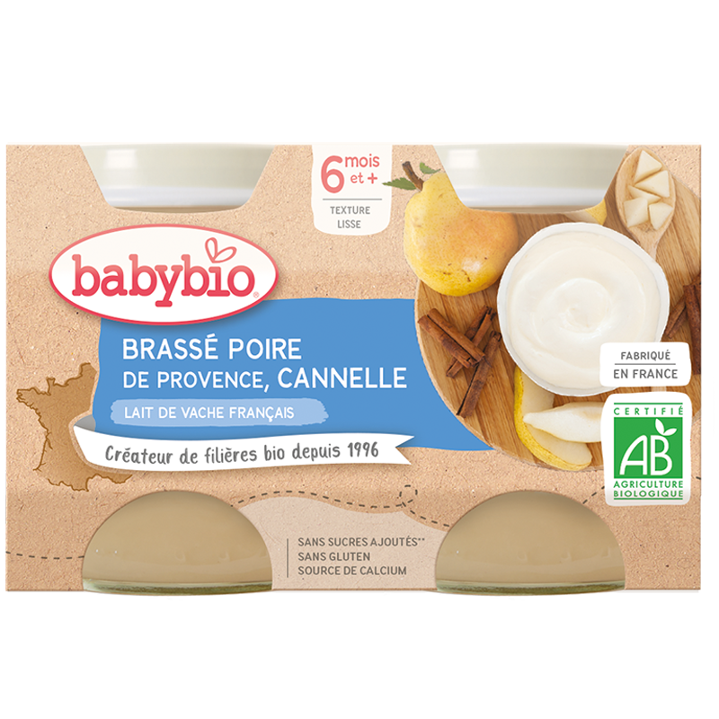 Babybio Brassé Pear and Cinnamon Cow milk +6months 2x130gr