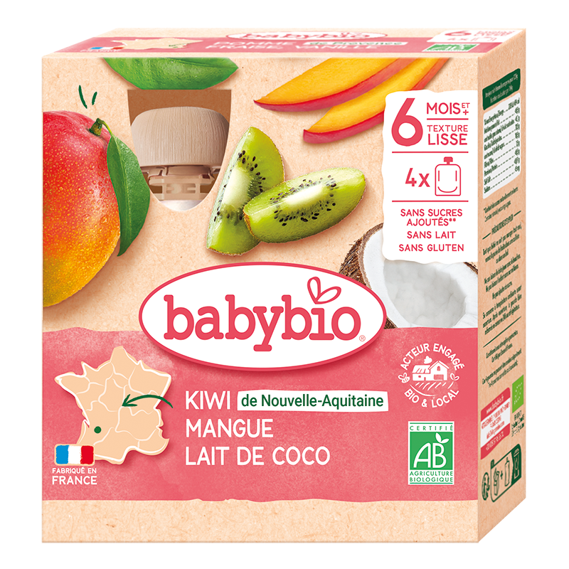 Babybio Kiwi, Mango & Coco Pouch +6months 4x90gr