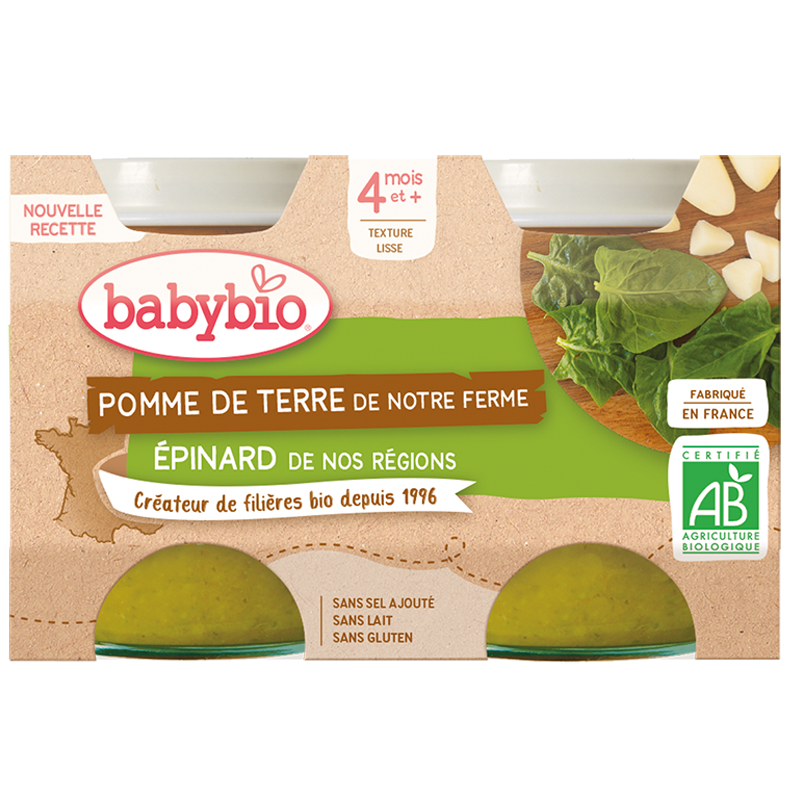 Babybio Potato Spinach Jar Organic+4months 2x130gr