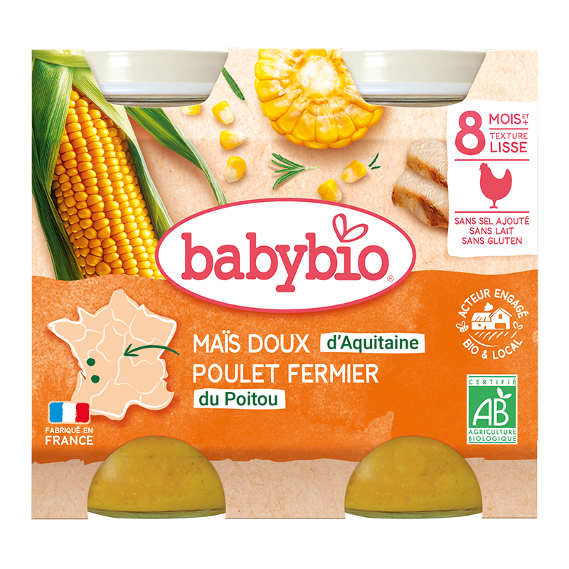 Babybio Sweet Corn Chicken Jar +8months 2x200gr