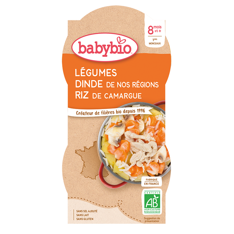 Babybio Vegetables, Turkey & Rice +12months 2x200gr