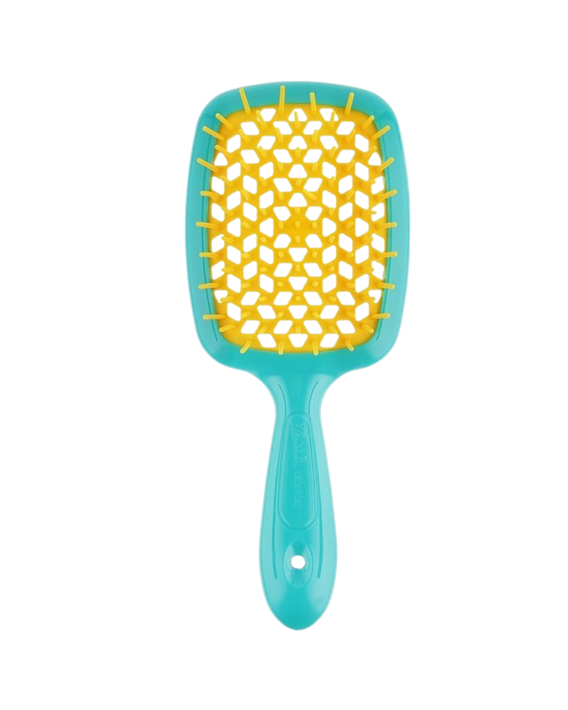 JANEKE SUPERBRUSH VENTED BRUSH WITH SOFT PINS FLUO YELLOW/TURQUOISE