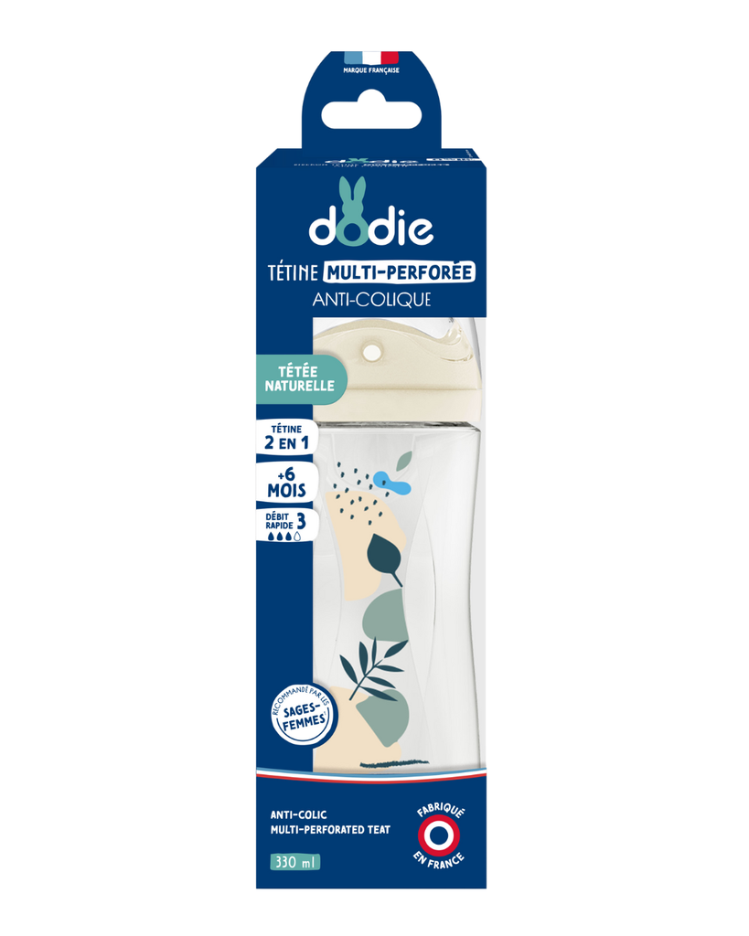 Dodie Bottle Extra Anti-colic - 330ml – BLUE – +6 month - biomimicry teat slow flow 3