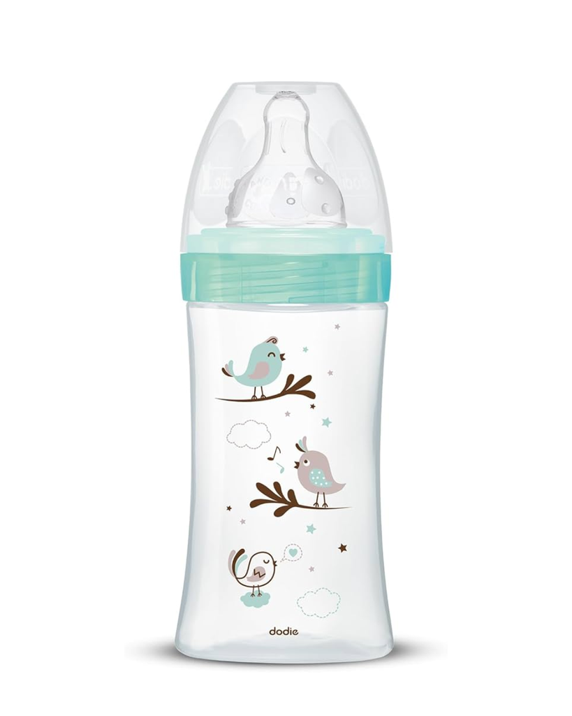 Dodie Bottle Initiation+ Anti-colic GLASS 270ml Green 0-6 months Round Teat 3 Speeds Flow 2