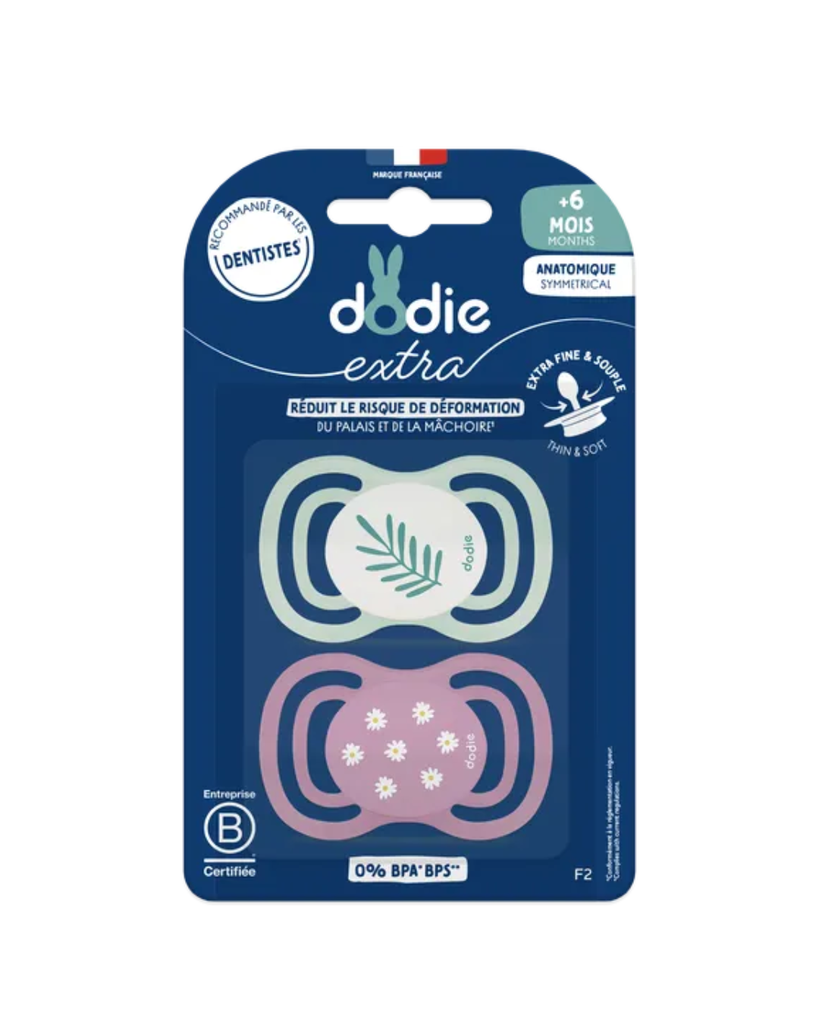 Dodie Soothers +6 months DUO EXTRA THIN PINK F2