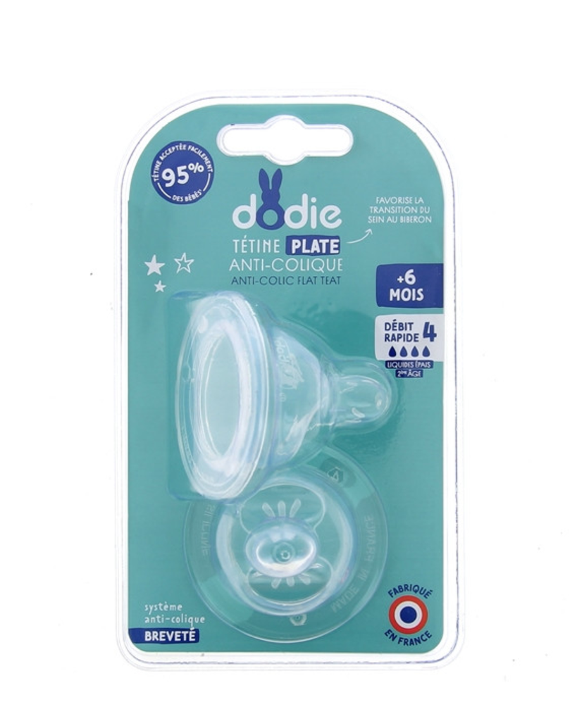 Dodie Teat Sensation+ flat Anti-colic wide neck  +6 months silicone flow 4 specific for thick liquid