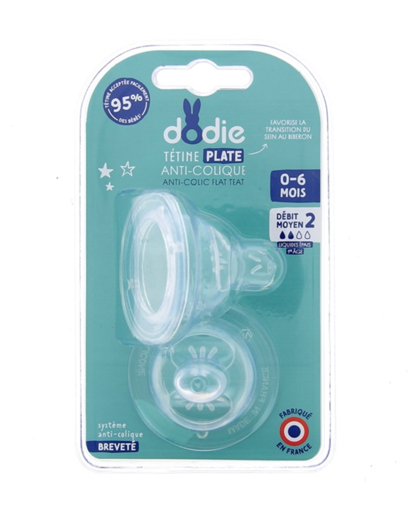 Dodie Teat Sensation+ flat Anti-colic wide neck  0-6 months  silicone flow 2