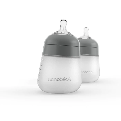 [7290018317686] Nanobebe Silicone Bottles 2 Pack 270ml - Grey