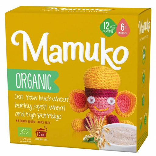 [BIO028] MAMUKO ORGANIC OAT, RAW BUCKWHEAT, BARLEY, SPELT WHEAT & RYE PORRIDGE 6+ 200g