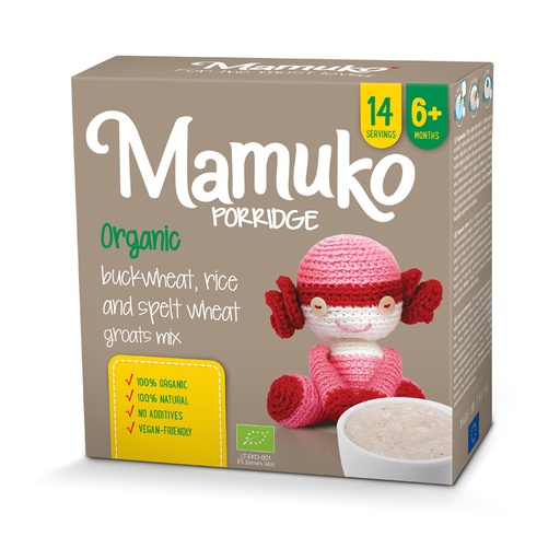 [BIO024] MAMUKO ORGANIC SPELT WHEAT, BUCKWHEAT & RICE PORRIDGE 6+ 200g