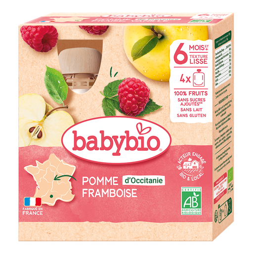 [54016] Babybio Apple & Raspberry Pouch +6months 4x90gr