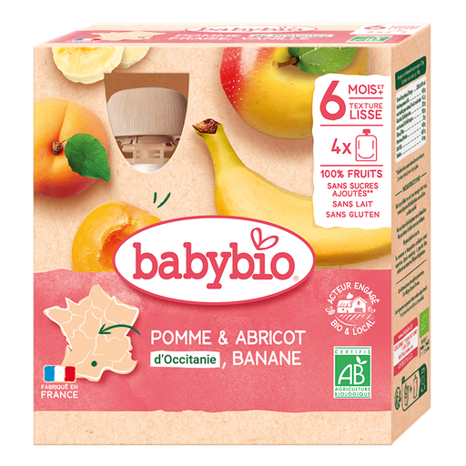 [54012] Babybio Apple, Apricot & Banana Pouch +6months 4x90gr