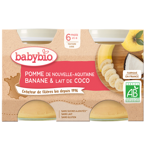 [51097] Babybio Apple, Banana & Coco Jar +6months 2x130gr