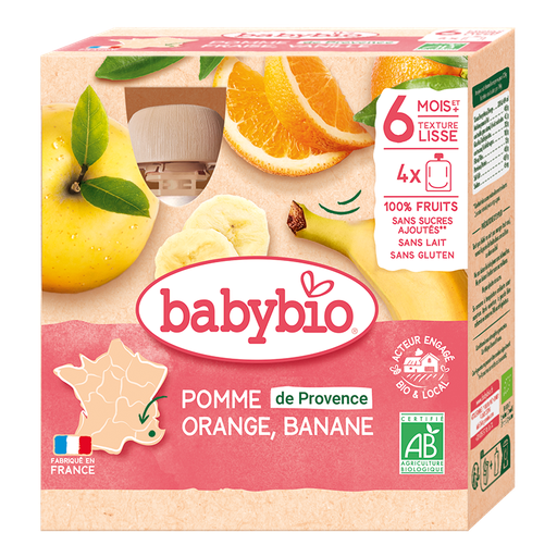 [54017] Babybio Apple, Orange & Banana Pouch +6months 90gr