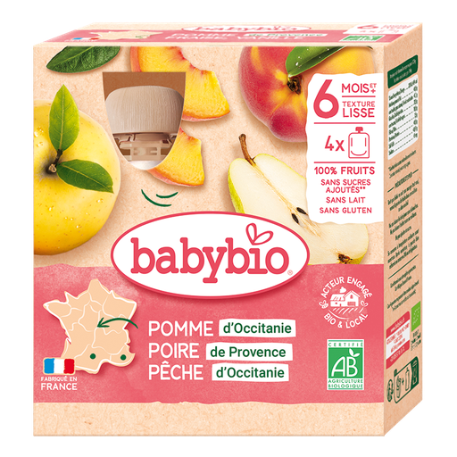 [54011] Babybio Apple, Pear & Peach Pouch +6months 90gr