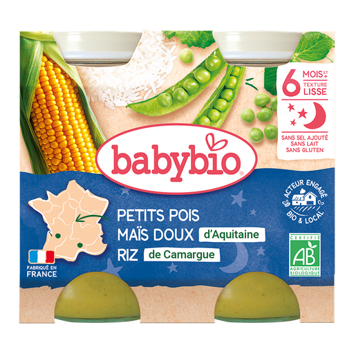 [51058] Babybio Good Night Peas Sweet Corn Rice Jar+6months 2x200gr