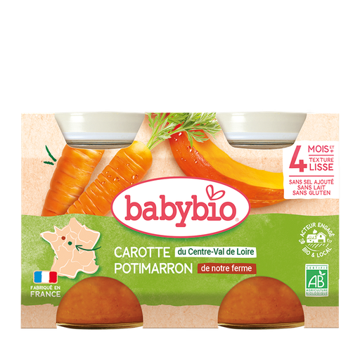 [51042] Babybio Pumpkin Carrot Jar Organic+4months 2x130gr