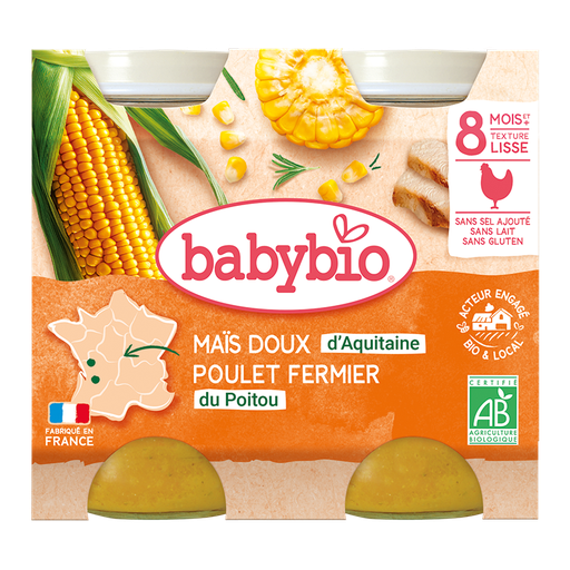 [51052] Babybio Sweet Corn Chicken Jar +8months 2x200gr