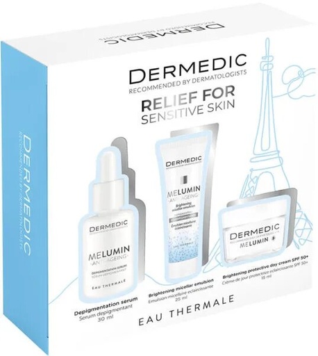 [ZDMEL0226-101] Dermedic Set Melumin Depigmenting Serum 30ml + Brightening Day Cream 50+ 15ml + Micellar emulsion 25ml