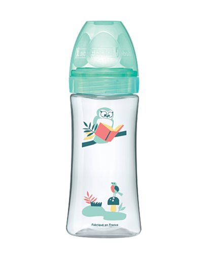 [3700763537016] Dodie Bottle Initiation+ Anti-Colic 330ml Green +6 months Round Teat  3 Speeds Flow 3