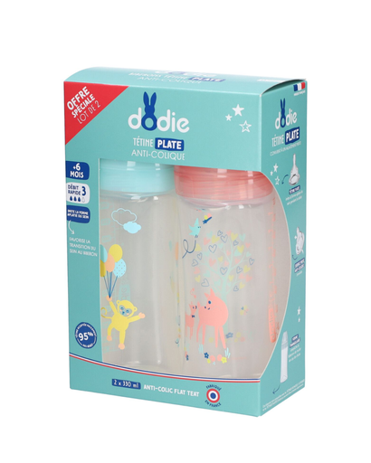 [3700763536699] Dodie Kit x2 Bottles Sensation+ Anti-colic 330ml GARDEN flat Teat flow 3
