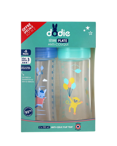 [3700763536699] Dodie Kit x2 Bottles Sensation+ Anti-colic 330ml GARDEN flat Teat flow 3