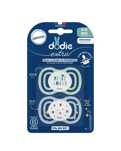 [3700763512358] Dodie Soothers 0-6 months DUO EXTRA THIN DAY NIGHT F1