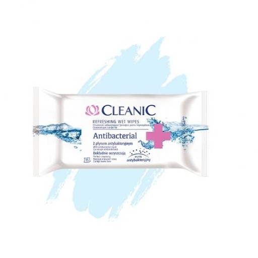 [10D950091530626] Cleanic Refreshing Antibacterial Wet Wipes,15 cope