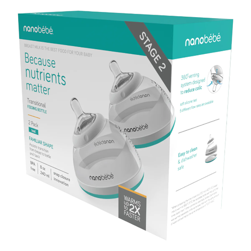 [FUS1011212] Nanobebe Transition Bottle Stage 2 240ml teal ,2cope